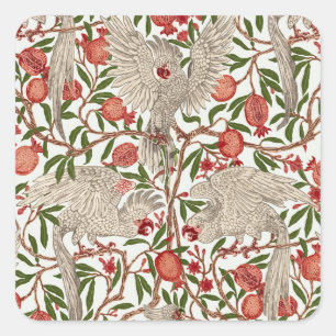 Walter Crane White Cockatoo Red Pomegranate Art Square Sticker
