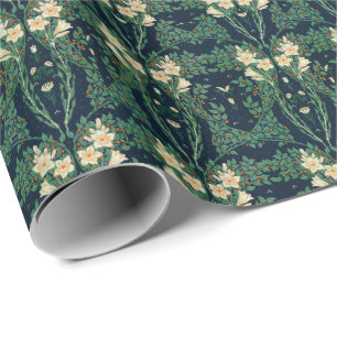 Walter Crane White Lily-Blue Back Shower Curtain Wrapping Paper