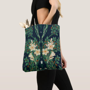 Walter Crane White Lily-Blue Back Tote Bag