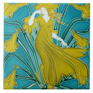 Walter Crane Yellow Daffodil Art Nouveau Tile