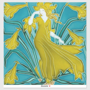 Walter Crane Yellow Daffodil Art Nouveau Tile