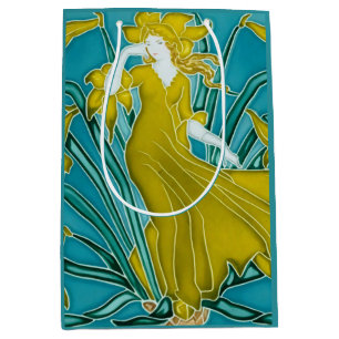 Walter Crane Yellow Daffodil Art Nouveau Tile Medium Gift Bag