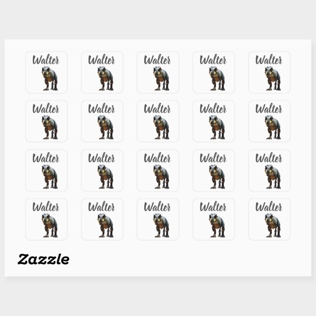 Walter Name With T Rex Dinosaur, Square Sticker (Sheet)