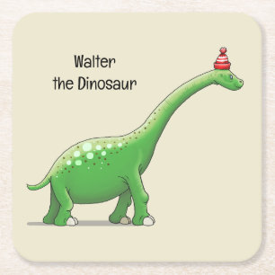 Walter the Dinosaur Square Paper Coaster