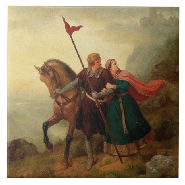 Walther and Hildegund Fleeing with their Horse Tile (Front)