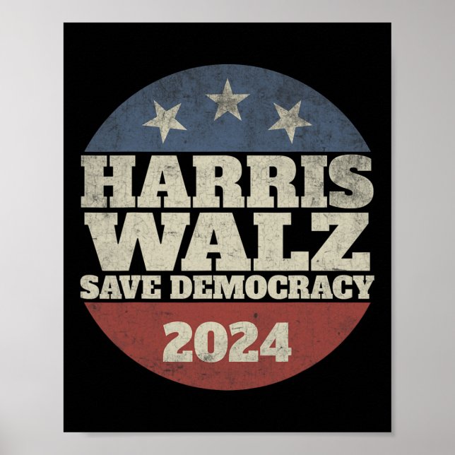 Waltz 2024 Save Democracy Shirt Retro Button Elect Poster (Front)