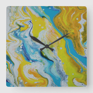 Waltz Across 3 Fluid Yellow Blue Abstract Clock