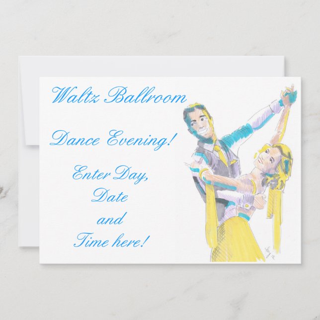 Waltz Ballroom Dancers Drawing Invitation (Front)