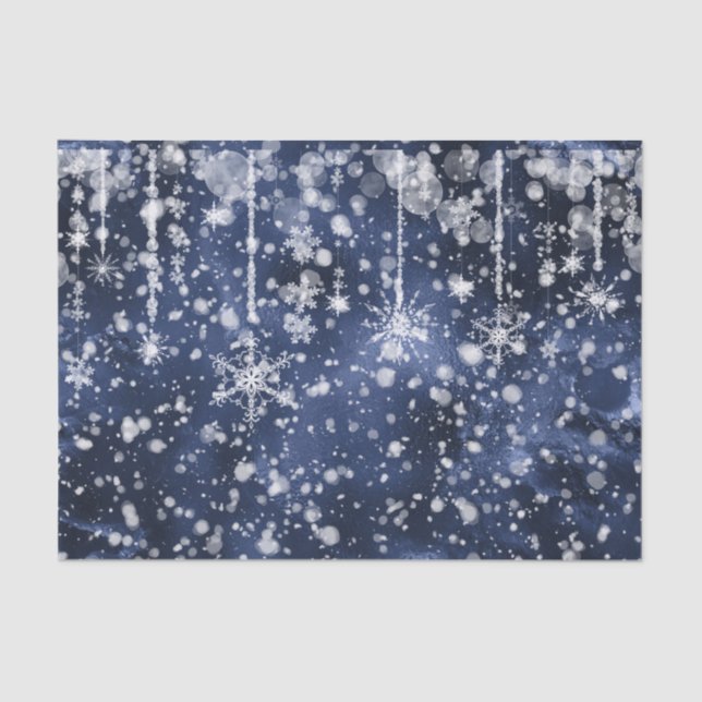 Waltz of the Snowflakes Deep Blue Snow Tissue Paper (Front)