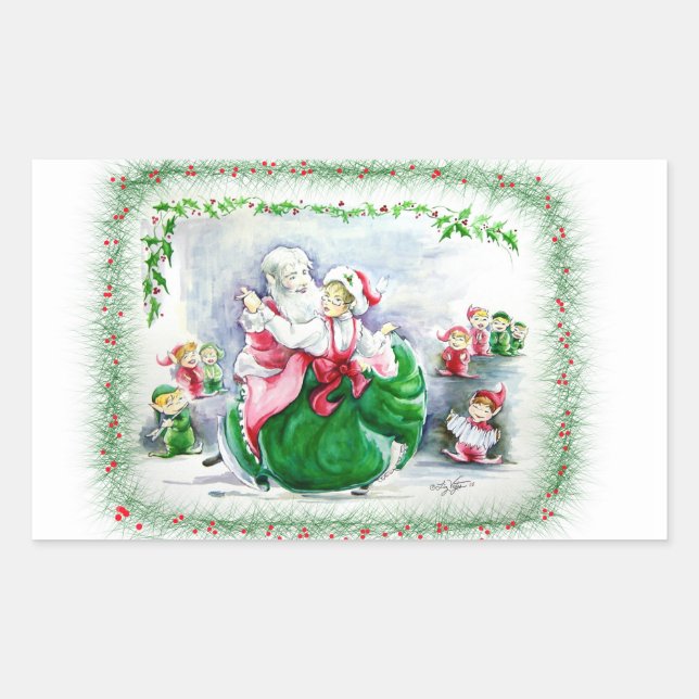 Waltzing Santa & Mrs. Claus  Sticker (Front)