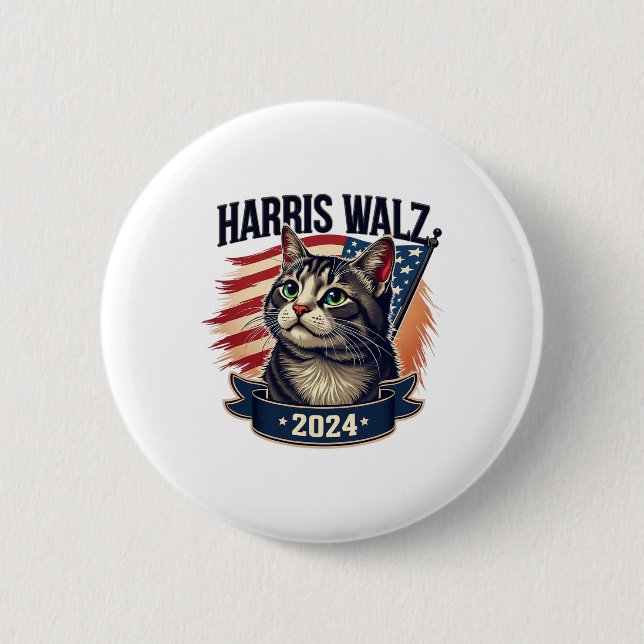 Walz 2024 Funny Cat Kamala Harris Tim Walz Waltz  6 Cm Round Badge (Front)