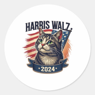 Walz 2024 Funny Cat Kamala Harris Tim Walz Waltz  Classic Round Sticker