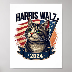 Walz 2024 Funny Cat Kamala Harris Tim Walz Waltz  Poster