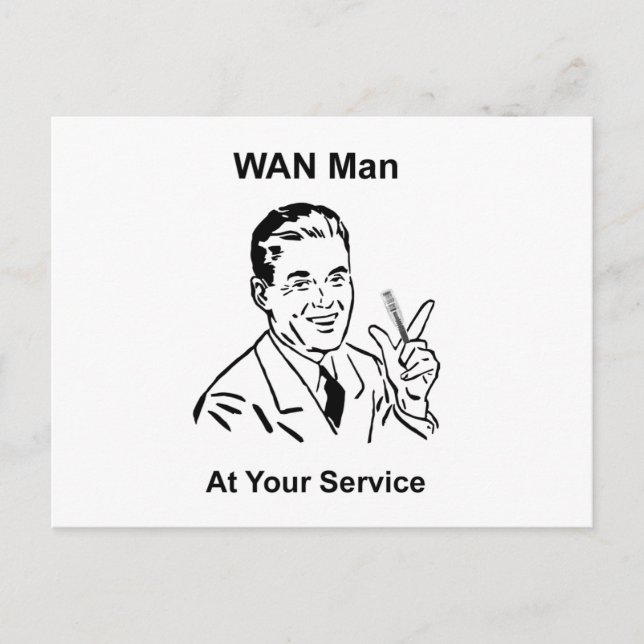 WAN Man At Your Service Retro Tech Postcard (Front)