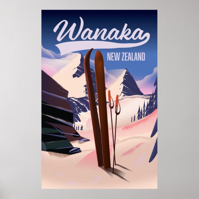 Wanaka New Zealand ski poster (Front)