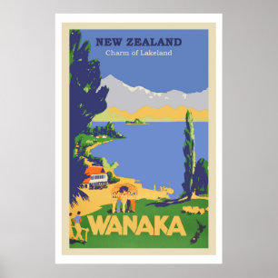 Wanaka, New Zealand Vintage Travel Poster
