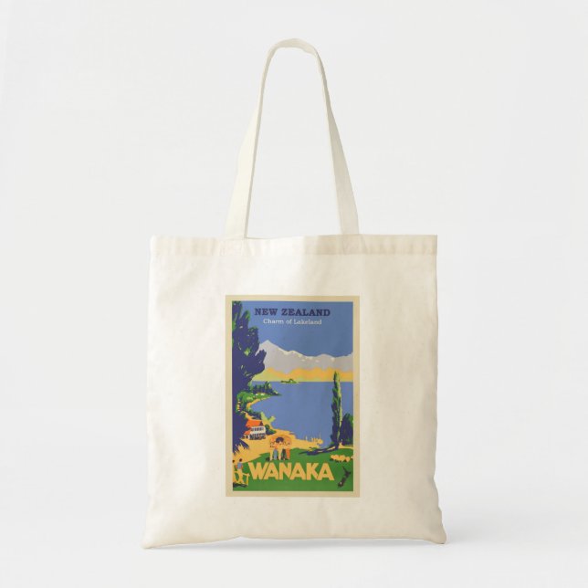 Wanaka, New Zealand Vintage Travel Poster Tote Bag (Front)