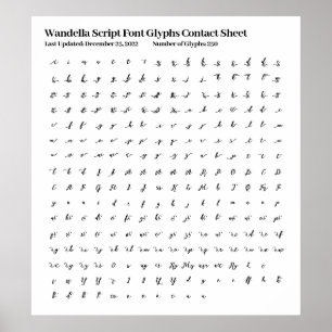Wandella Script Font Glyphs Contact Sheet Poster