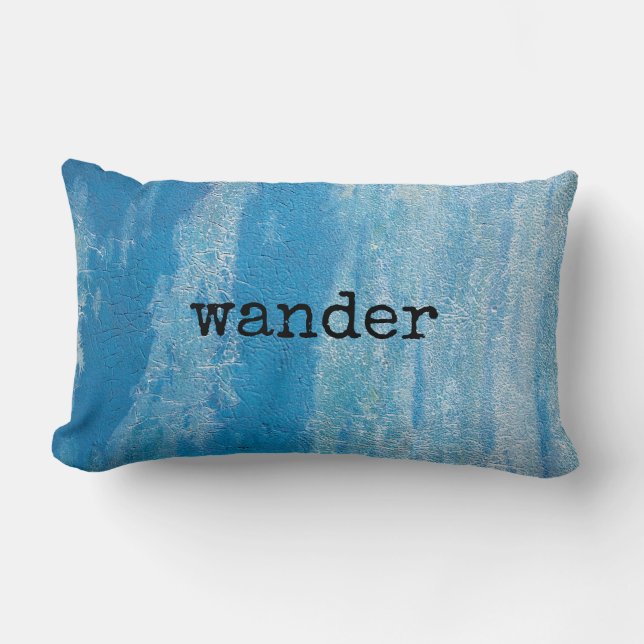 wander and imagine text on blue texture paint lumbar cushion (Front)