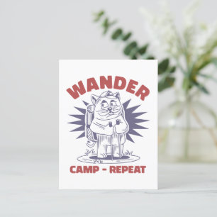 Wander Camp Repeat – Vintage Cat Camper Postcard
