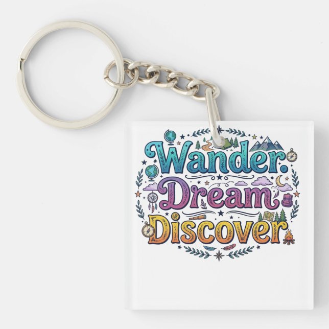  Wander. Dream. Discover. – Inspirational Travel A Key Ring (Front)