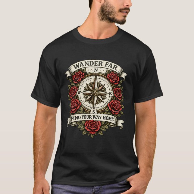 Wander Far Compass Rose Vintage T-Shirt (Front)