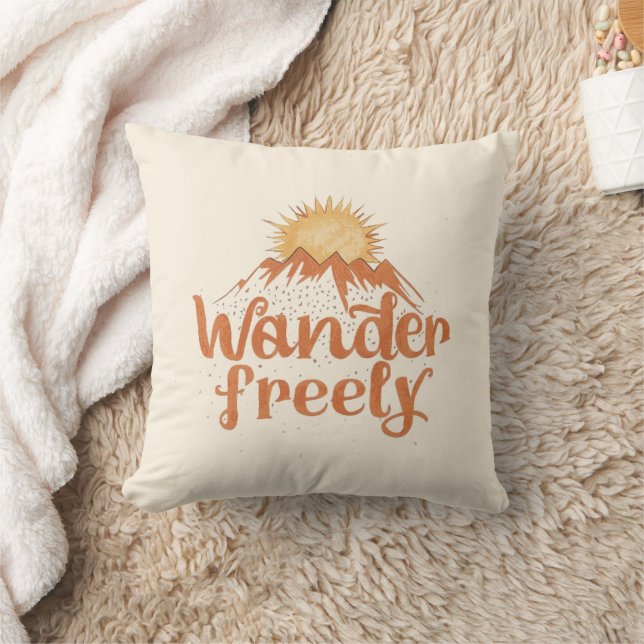 Wander Freely Nature Travel Hiking Quote Cushion (Blanket)
