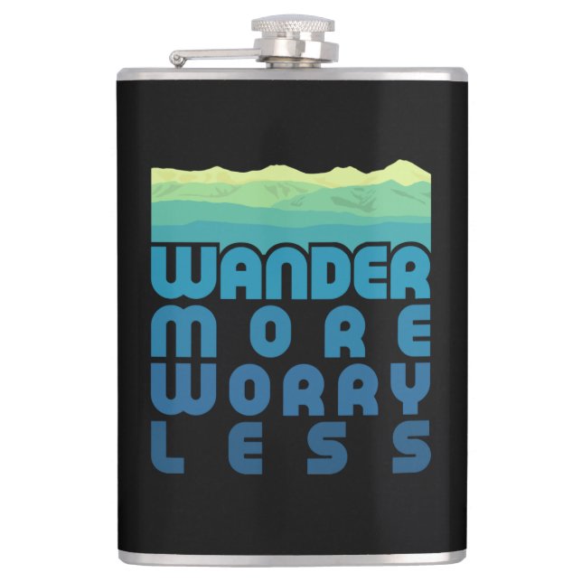  Wander More Worry Less/blue gradient Hip Flask (Front)