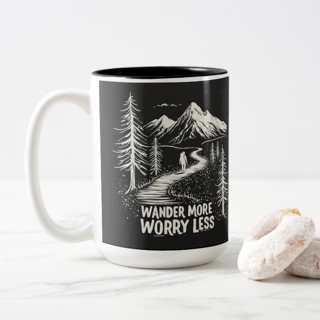 Wander More, Worry Less Hiking Two-Tone Coffee Mug (With Donut)