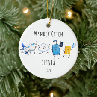 Wander Often Personalised Travel Ceramic Tree Decoration