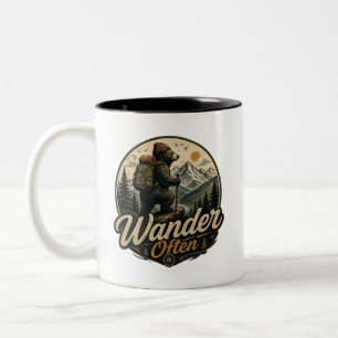 Wander Often Vintage Hiking Bear Mountain Adventur Two-Tone Coffee Mug