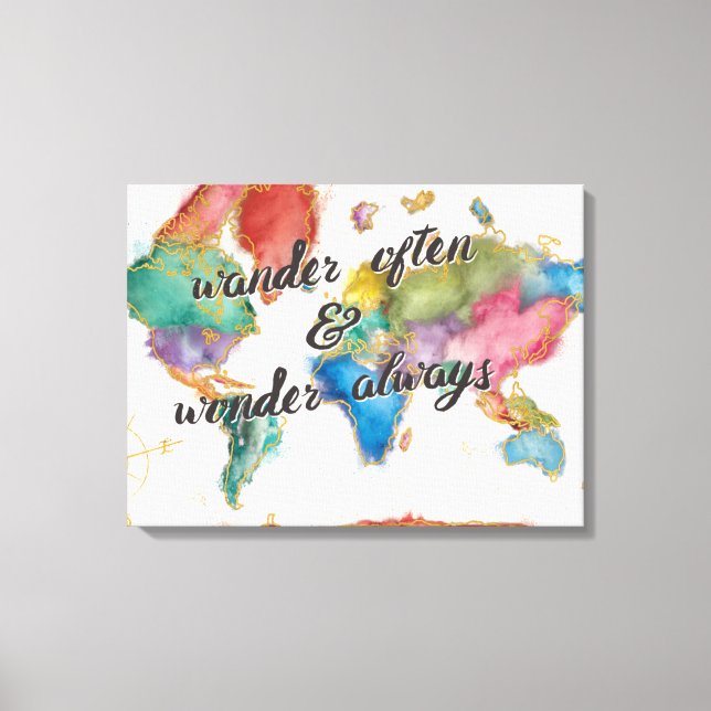Wander Often, Wander Always Map With Quote Canvas Print (Front)