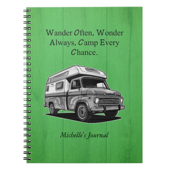 Wander Often Wonder Always Camp Every Chance Notebook (Front)