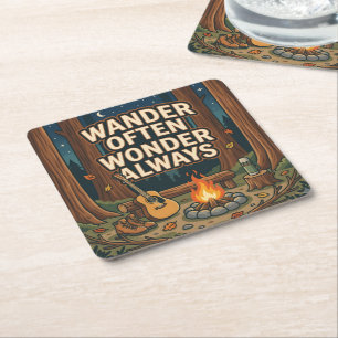 Wander Often Wonder Always Square Paper Coaster