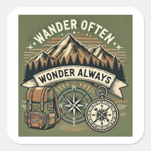 Wander Often. Wonder Always Square Sticker (Front)