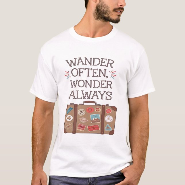 Wander Often, Wonder Always Travel Quote T-Shirt (Front)
