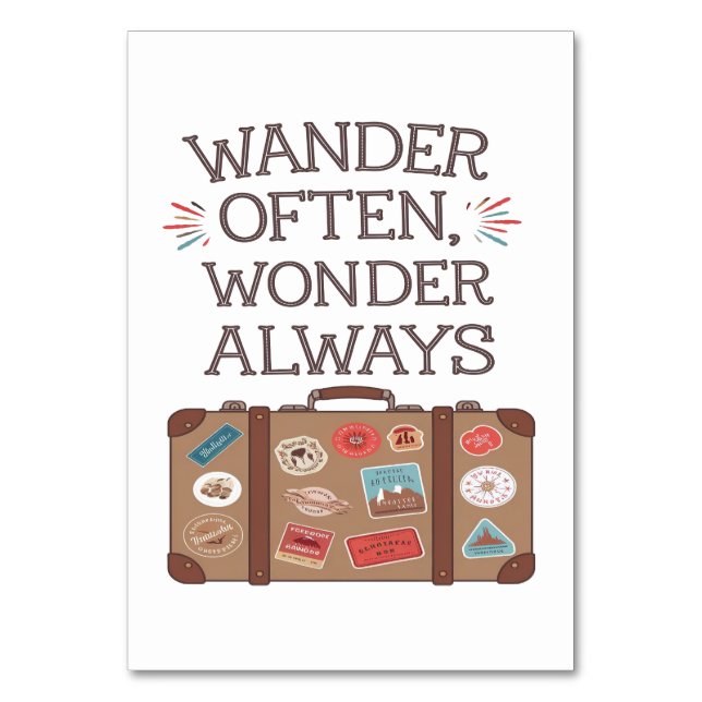 Wander Often, Wonder Always Travel Quote Table Number (Front)