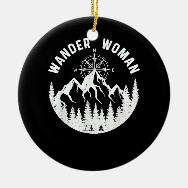 Wander Woman Hiking Adventure Ceramic Tree Decoration (Front)