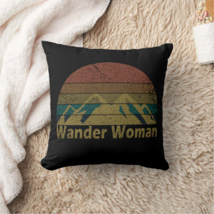 Wander woman hiking camping vintage cushion