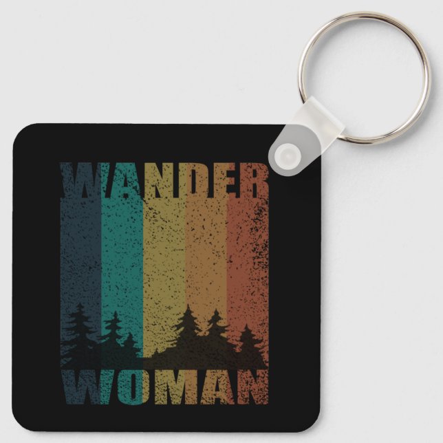 Wander woman hiking camping vintage key ring (Back)