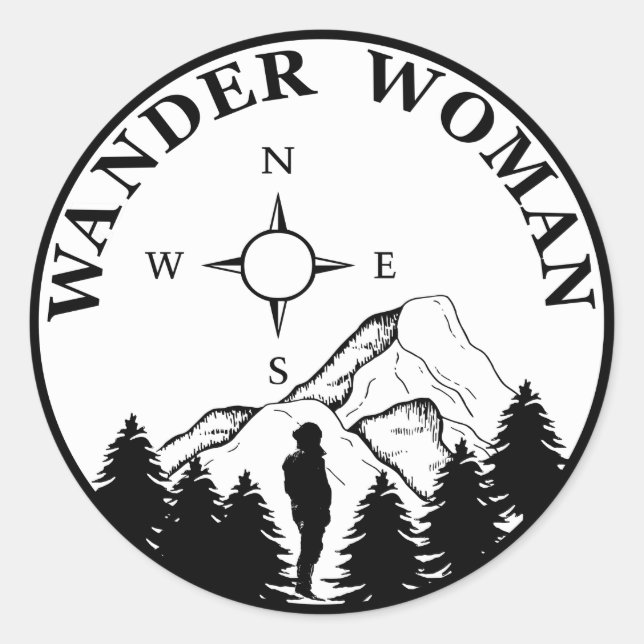 wander woman hiking classic round sticker (Front)