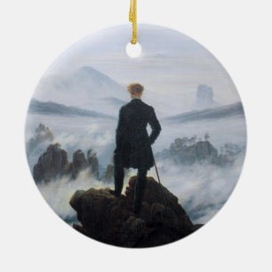 Wanderer Above the Sea of Fog (by C.D. Friedrich) Ceramic Tree Decoration