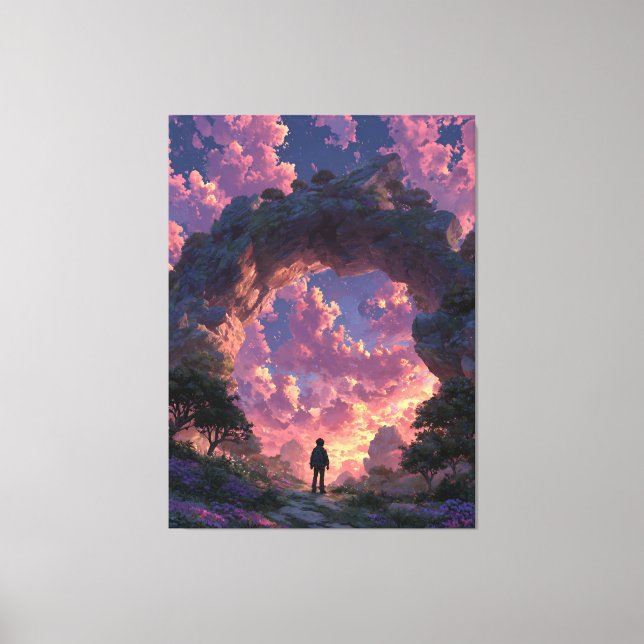Wanderer at Sunset Arch Fantasy Landscape Canvas Print (Front)