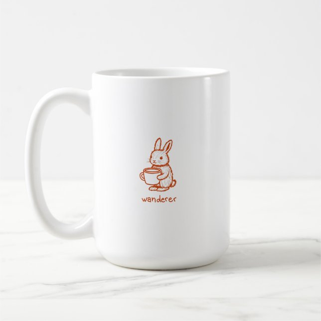 wanderer rabbit with coffee aesthetic mug (Left)