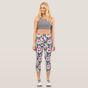 Wanderer Watercolor Tropical Floral Capri Leggings