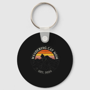 Wandering cat mum retro mountain hiking vintage key ring