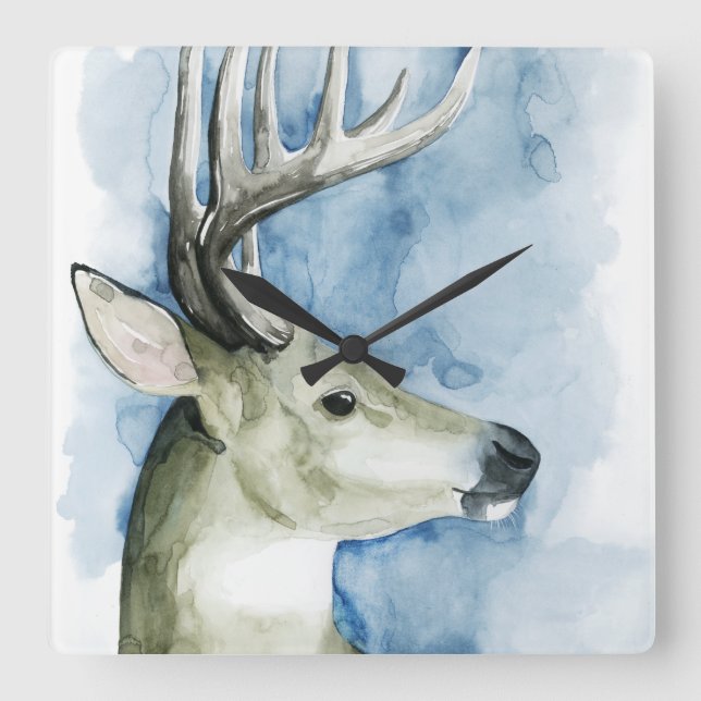 Wandering Stag - Watercolor Square Wall Clock (Front)