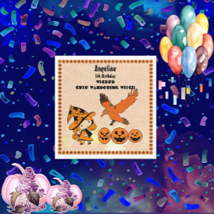 Wandering Witch Raven Halloween Pumpkins Birthday Napkin