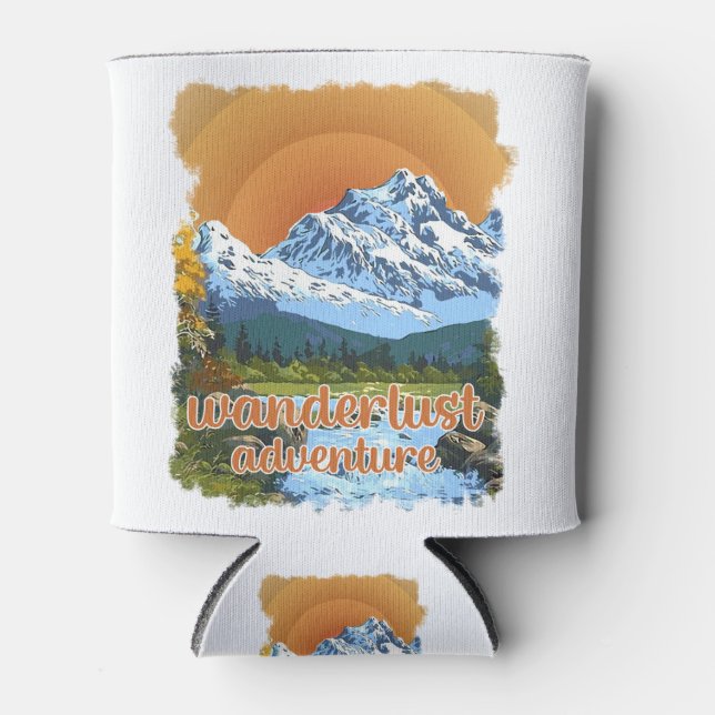 Wanderlust Adventure Vintage Travel style Can Cooler (Front)