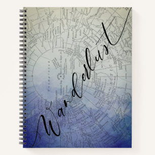 Wanderlust Blue Ombre Watercolor Vintage World Map Notebook